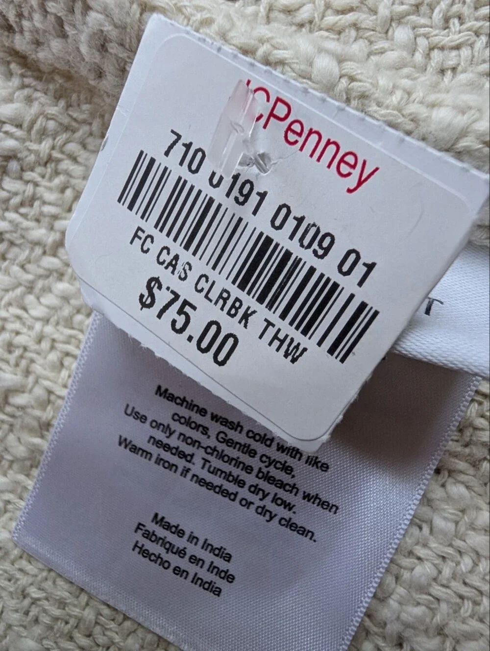 NWT Fieldcrest Cotton Throw Blanket With Tassels Cream Gray Geometric Design